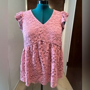 NWT: TORRID Stretch Lace V-Neck Ruffle Babydoll Pink/Mauve/Rose color